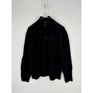 Polo Ralph Lauren Sweatshirt Mens L Black 1/4 Zip Pullover Sweater Brown Pony